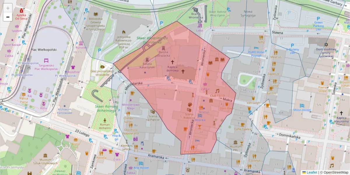 Szczegółowa mapa kodu pocztowego 61-763 z granicami, sąsiednimi kodami pocztowymi i urzędami pocztowymi