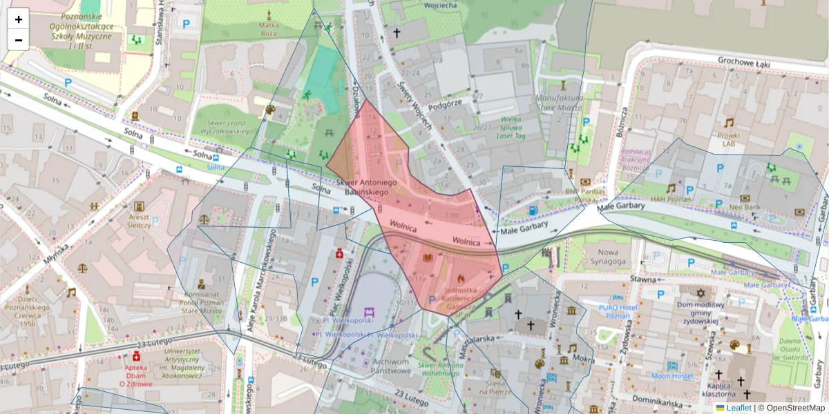 Szczegółowa mapa kodu pocztowego 61-764 z granicami, sąsiednimi kodami pocztowymi i urzędami pocztowymi