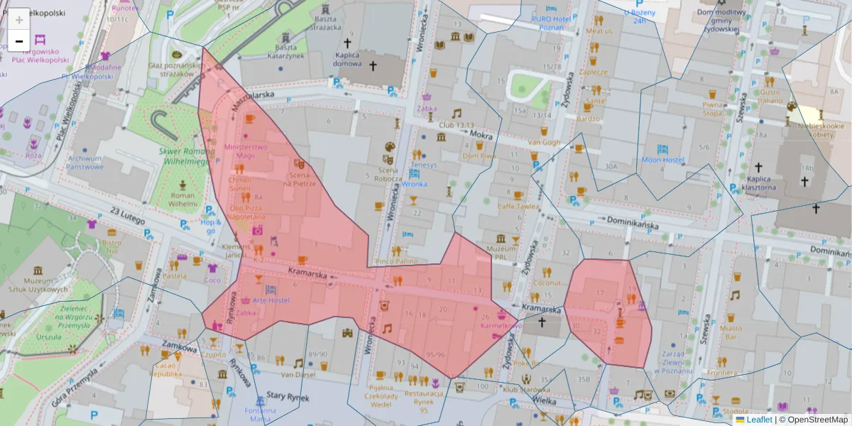 Szczegółowa mapa kodu pocztowego 61-765 z granicami, sąsiednimi kodami pocztowymi i urzędami pocztowymi