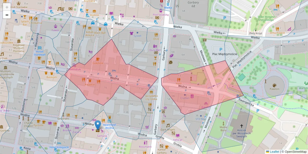 Szczegółowa mapa kodu pocztowego 61-777 z granicami, sąsiednimi kodami pocztowymi i urzędami pocztowymi