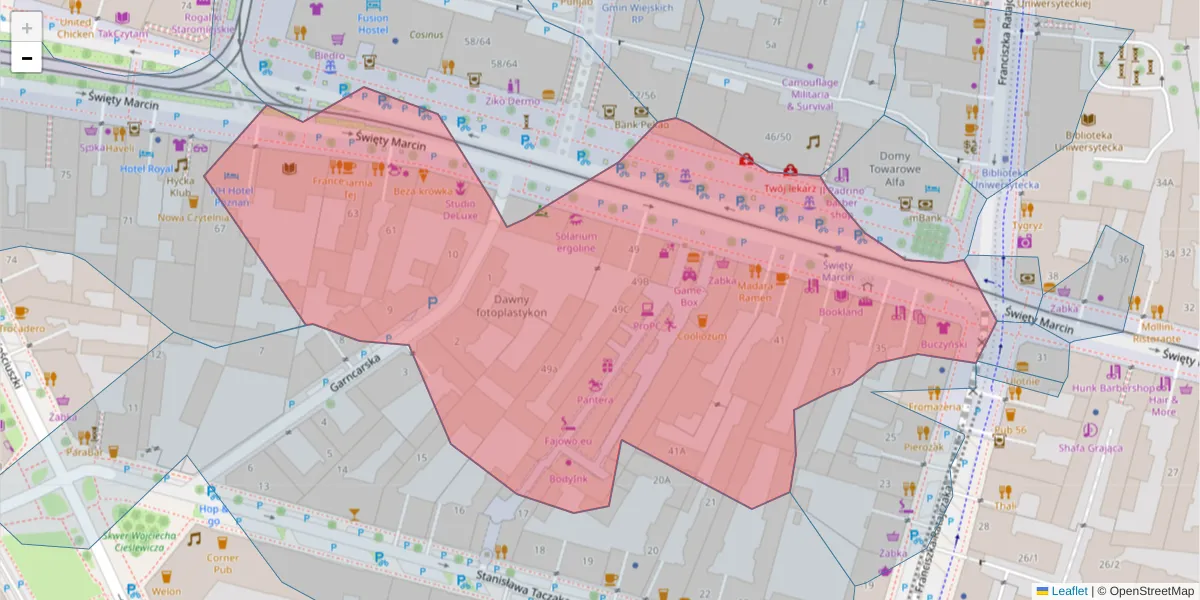 Szczegółowa mapa kodu pocztowego 61-806 z granicami, sąsiednimi kodami pocztowymi i urzędami pocztowymi