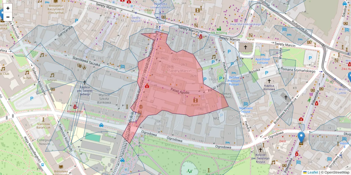 Szczegółowa mapa kodu pocztowego 61-815 z granicami, sąsiednimi kodami pocztowymi i urzędami pocztowymi