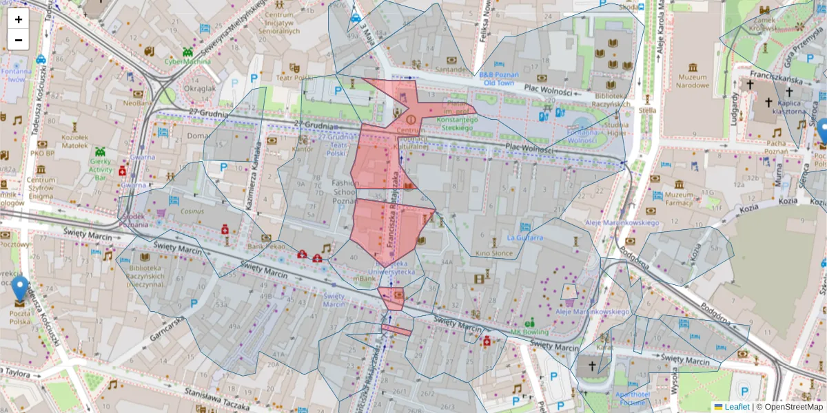 Szczegółowa mapa kodu pocztowego 61-816 z granicami, sąsiednimi kodami pocztowymi i urzędami pocztowymi
