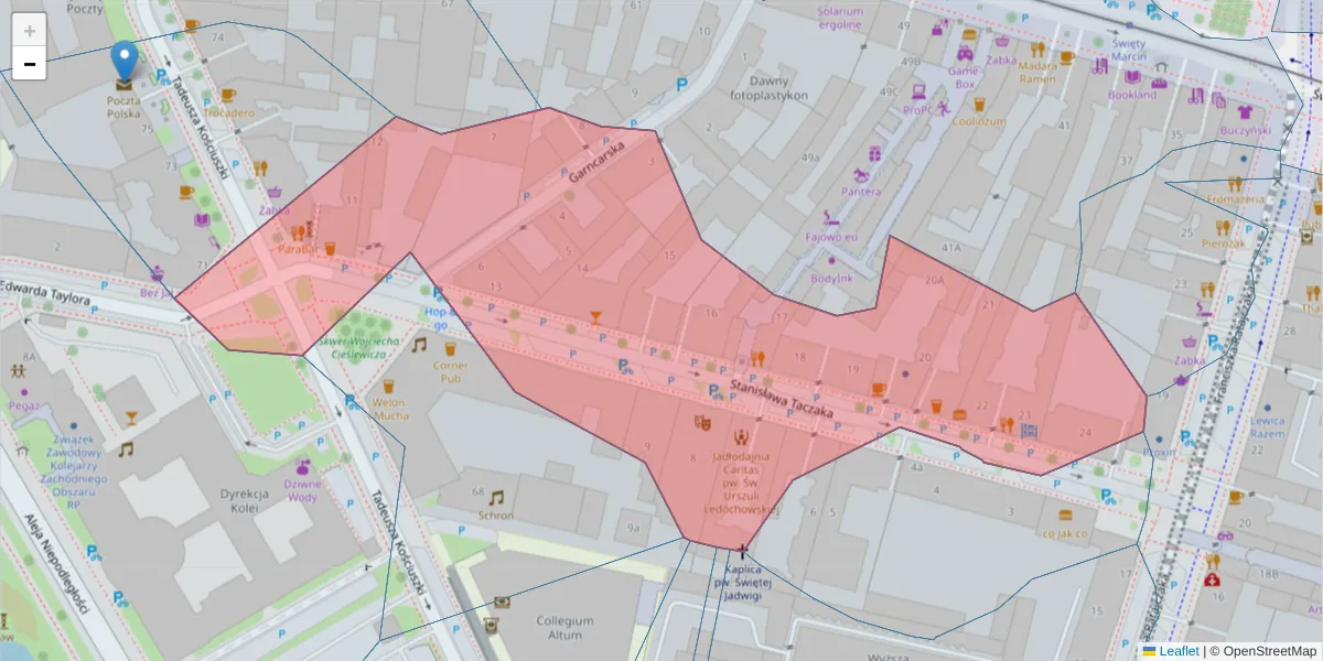 Szczegółowa mapa kodu pocztowego 61-819 z granicami, sąsiednimi kodami pocztowymi i urzędami pocztowymi