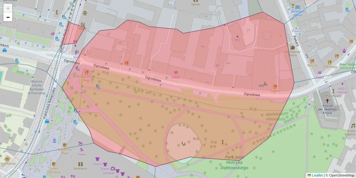 Szczegółowa mapa kodu pocztowego 61-821 z granicami, sąsiednimi kodami pocztowymi i urzędami pocztowymi