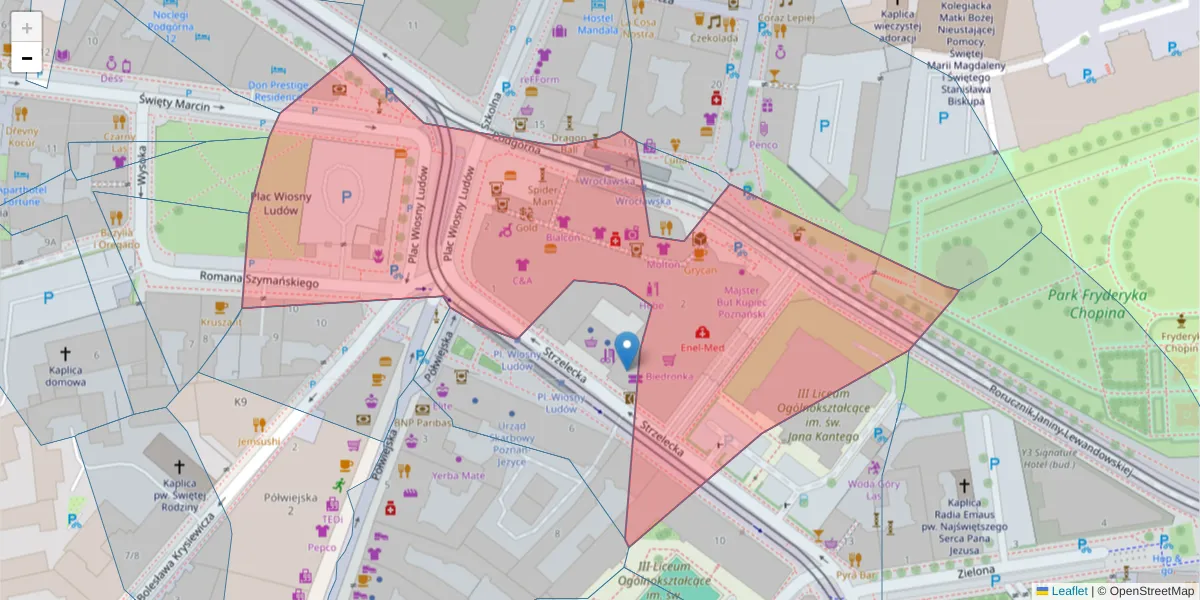Szczegółowa mapa kodu pocztowego 61-831 z granicami, sąsiednimi kodami pocztowymi i urzędami pocztowymi