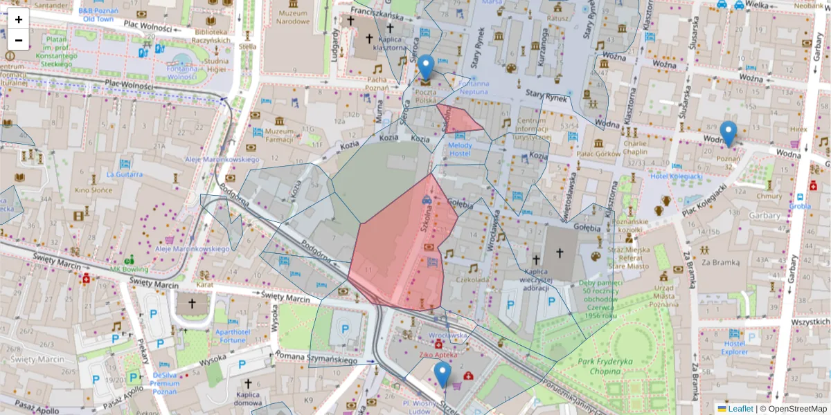 Szczegółowa mapa kodu pocztowego 61-832 z granicami, sąsiednimi kodami pocztowymi i urzędami pocztowymi