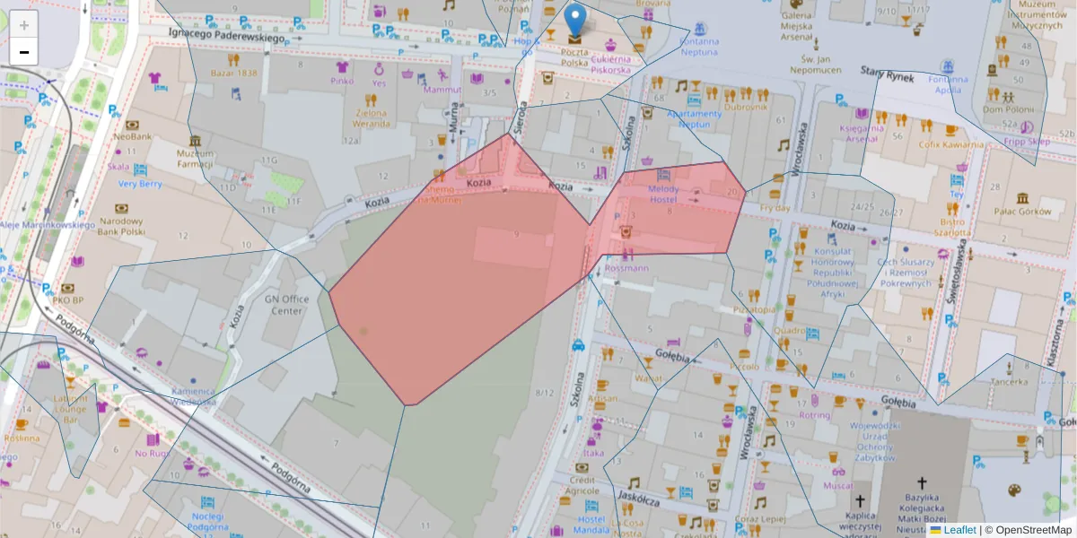 Szczegółowa mapa kodu pocztowego 61-835 z granicami, sąsiednimi kodami pocztowymi i urzędami pocztowymi