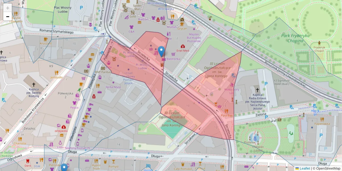 Szczegółowa mapa kodu pocztowego 61-845 z granicami, sąsiednimi kodami pocztowymi i urzędami pocztowymi
