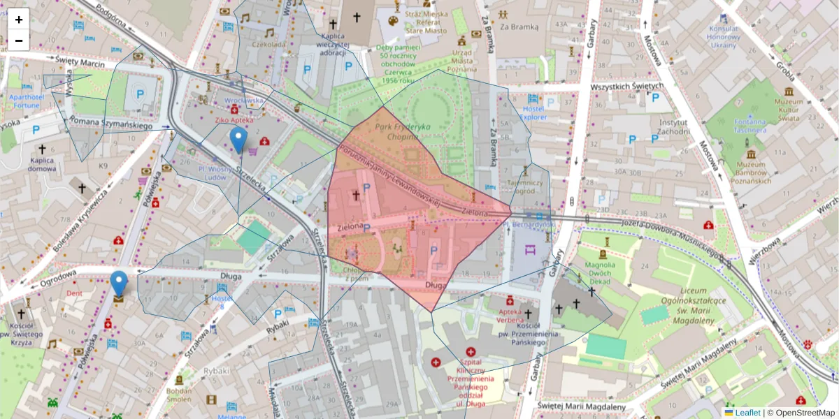 Szczegółowa mapa kodu pocztowego 61-851 z granicami, sąsiednimi kodami pocztowymi i urzędami pocztowymi