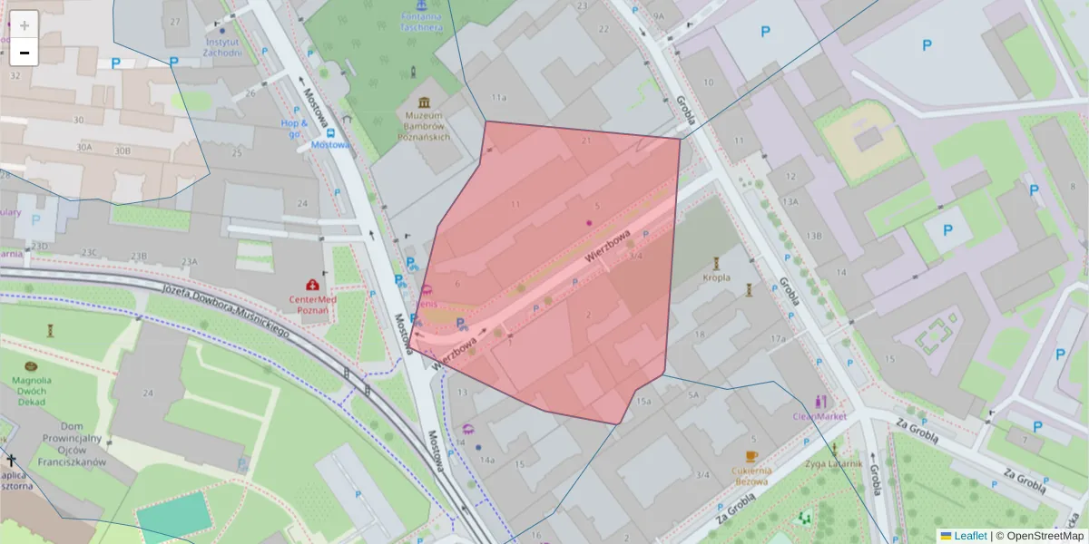 Szczegółowa mapa kodu pocztowego 61-853 z granicami, sąsiednimi kodami pocztowymi i urzędami pocztowymi