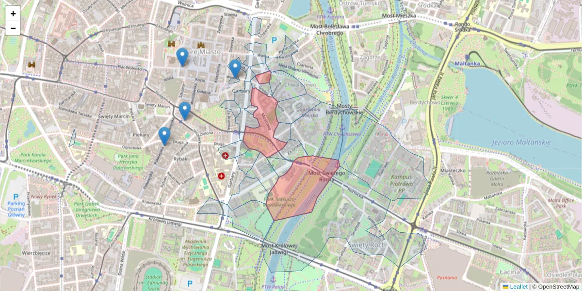 Szczegółowa mapa kodu pocztowego 61-854 z granicami, sąsiednimi kodami pocztowymi i urzędami pocztowymi