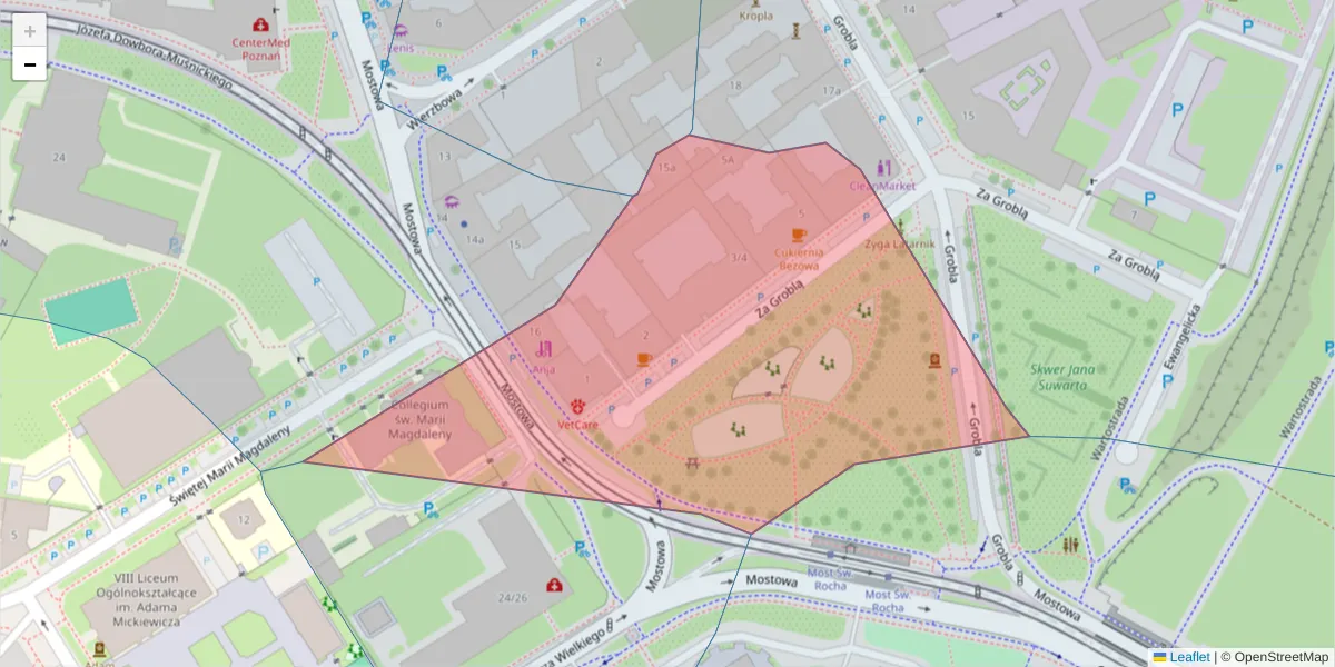 Szczegółowa mapa kodu pocztowego 61-860 z granicami, sąsiednimi kodami pocztowymi i urzędami pocztowymi
