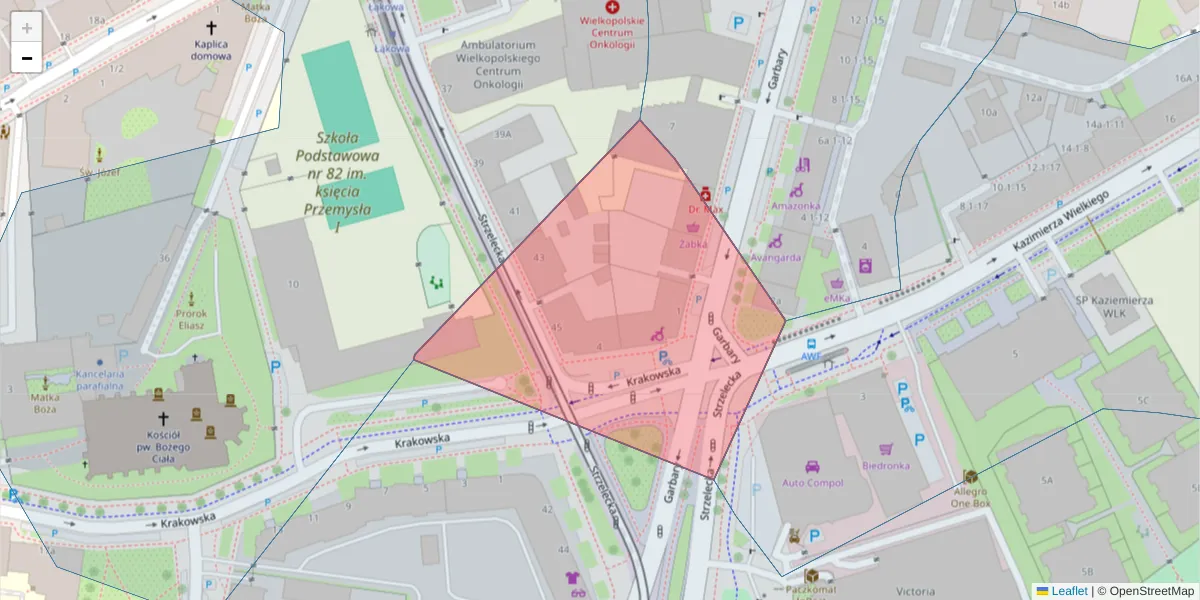 Szczegółowa mapa kodu pocztowego 61-866 z granicami, sąsiednimi kodami pocztowymi i urzędami pocztowymi
