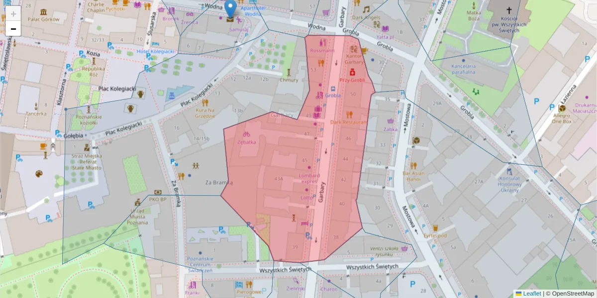 Szczegółowa mapa kodu pocztowego 61-869 z granicami, sąsiednimi kodami pocztowymi i urzędami pocztowymi