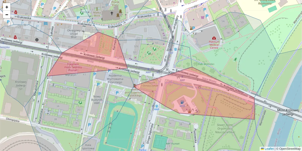 Szczegółowa mapa kodu pocztowego 61-871 z granicami, sąsiednimi kodami pocztowymi i urzędami pocztowymi