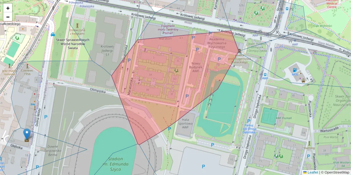 Szczegółowa mapa kodu pocztowego 61-872 z granicami, sąsiednimi kodami pocztowymi i urzędami pocztowymi