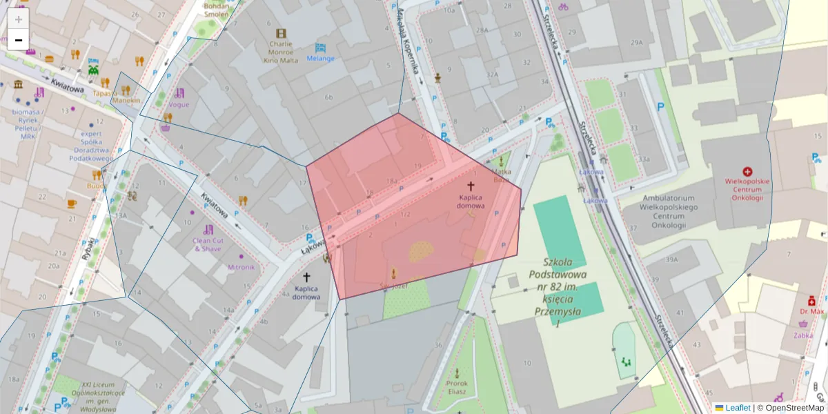 Szczegółowa mapa kodu pocztowego 61-878 z granicami, sąsiednimi kodami pocztowymi i urzędami pocztowymi