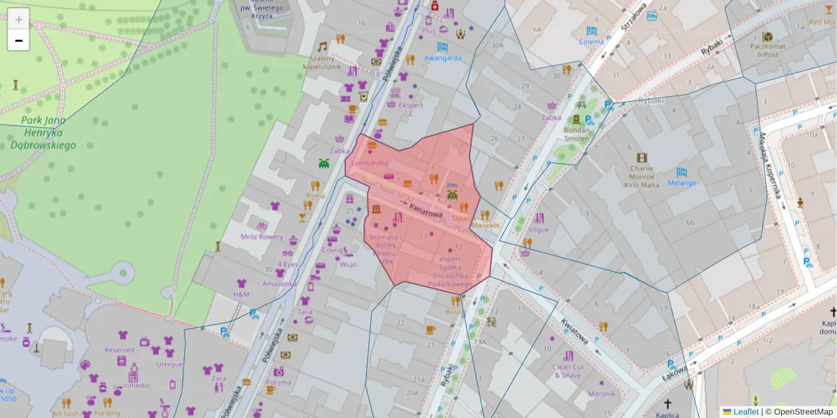 Szczegółowa mapa kodu pocztowego 61-881 z granicami, sąsiednimi kodami pocztowymi i urzędami pocztowymi