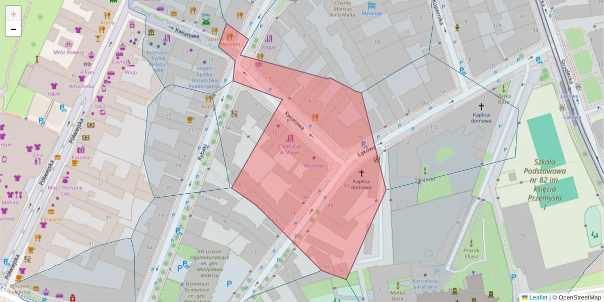 Szczegółowa mapa kodu pocztowego 61-882 z granicami, sąsiednimi kodami pocztowymi i urzędami pocztowymi