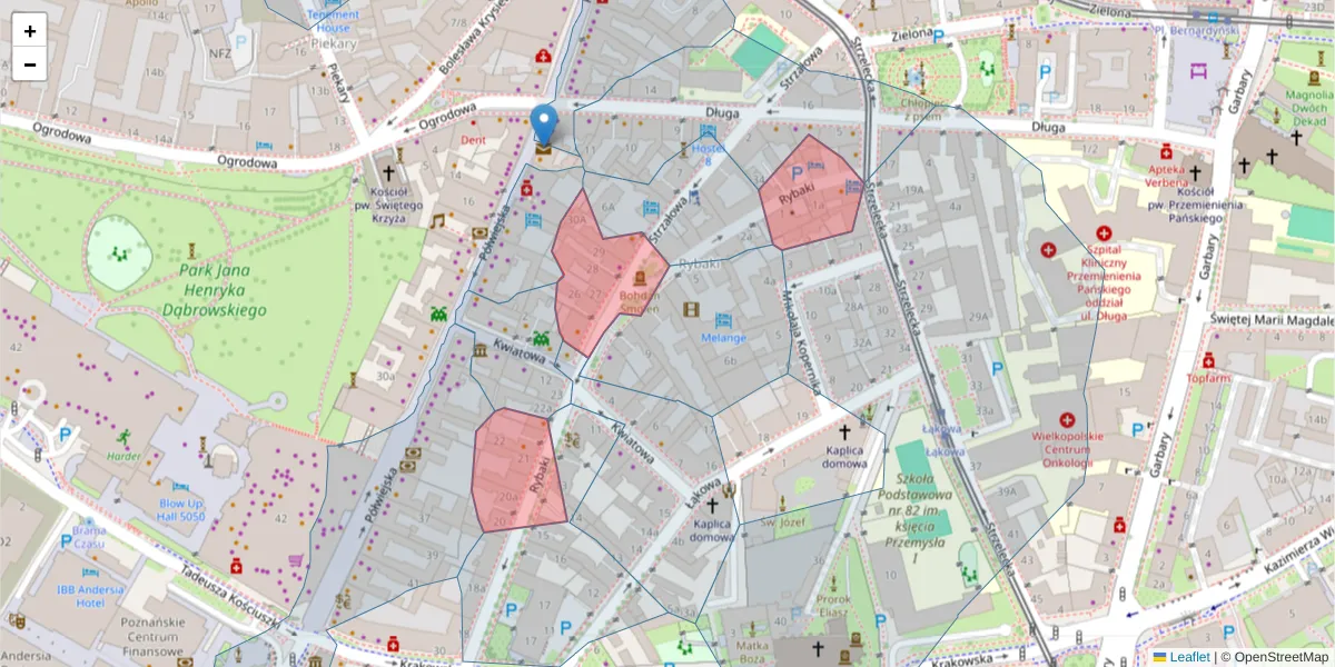 Szczegółowa mapa kodu pocztowego 61-884 z granicami, sąsiednimi kodami pocztowymi i urzędami pocztowymi