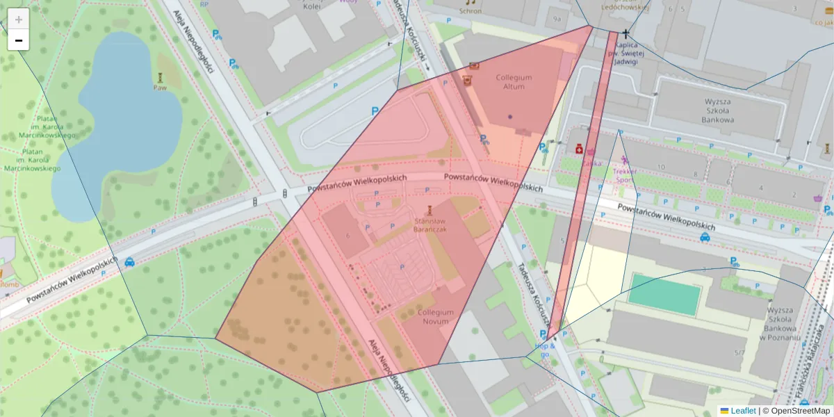Szczegółowa mapa kodu pocztowego 61-895 z granicami, sąsiednimi kodami pocztowymi i urzędami pocztowymi