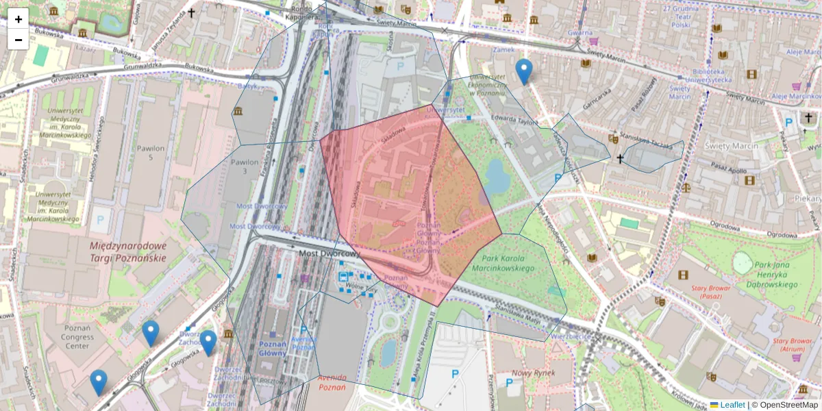 Szczegółowa mapa kodu pocztowego 61-896 z granicami, sąsiednimi kodami pocztowymi i urzędami pocztowymi