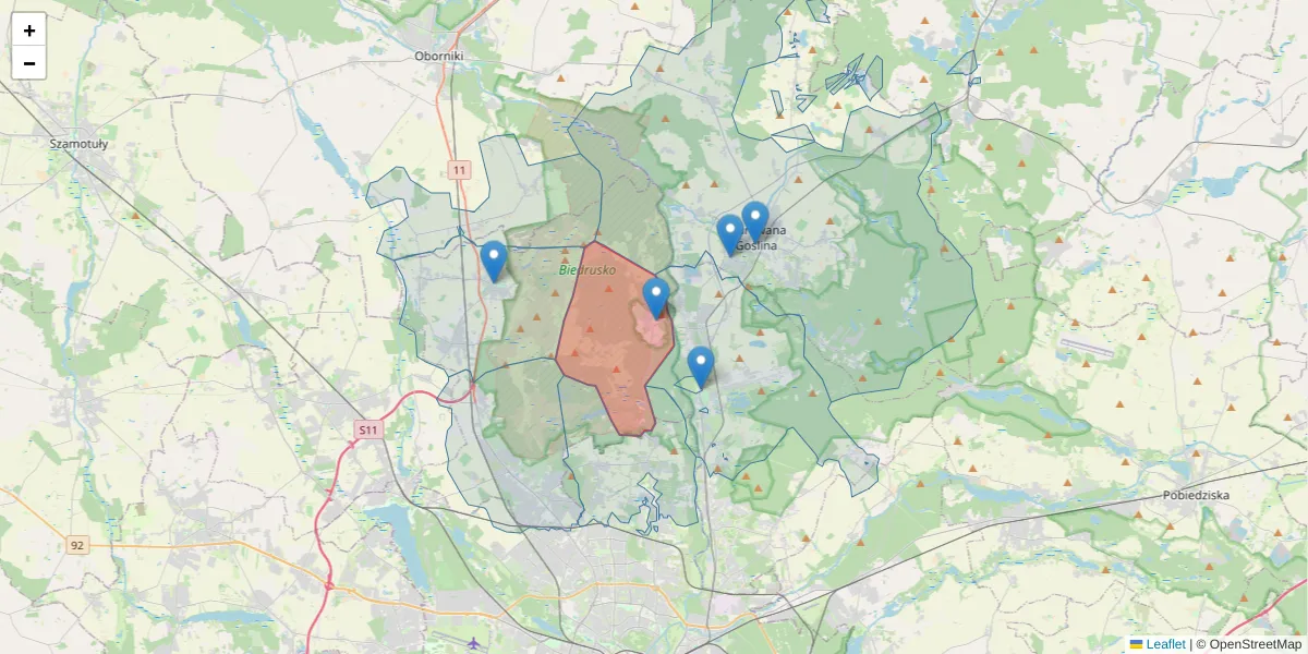 Szczegółowa mapa kodu pocztowego 62-003 z granicami, sąsiednimi kodami pocztowymi i urzędami pocztowymi