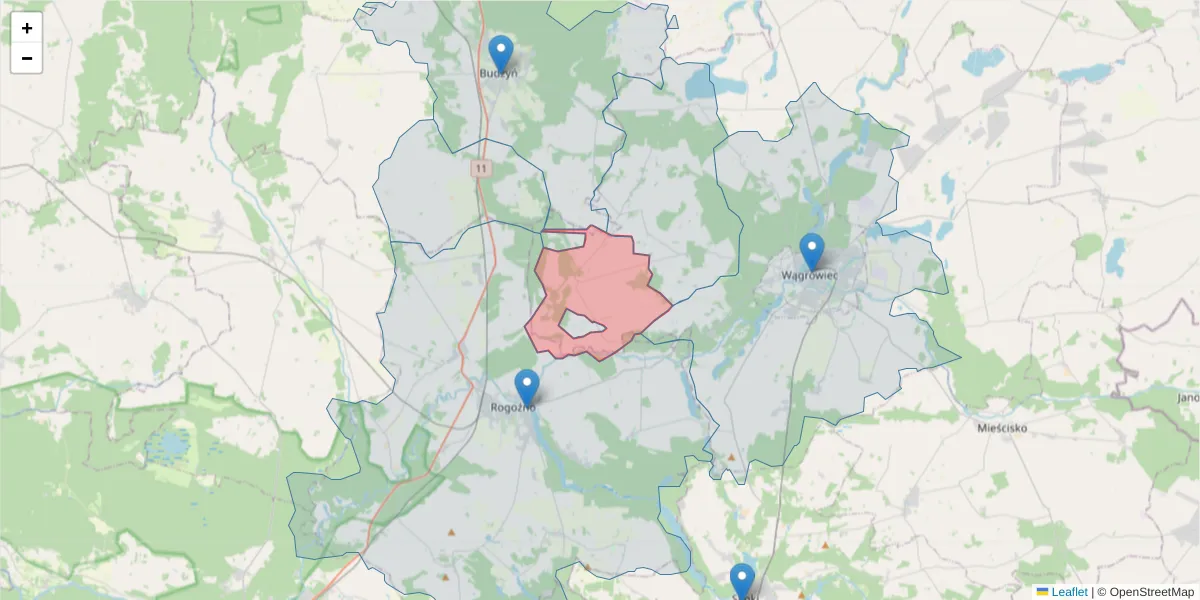 Szczegółowa mapa kodu pocztowego 62-112 z granicami, sąsiednimi kodami pocztowymi i urzędami pocztowymi