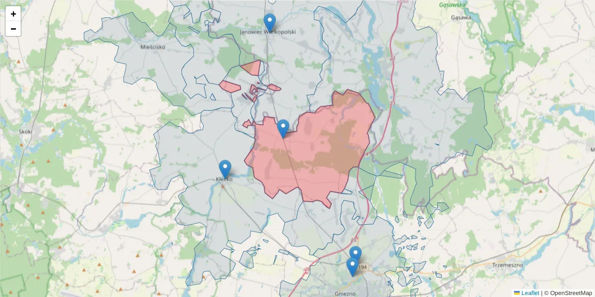 Szczegółowa mapa kodu pocztowego 62-212 z granicami, sąsiednimi kodami pocztowymi i urzędami pocztowymi