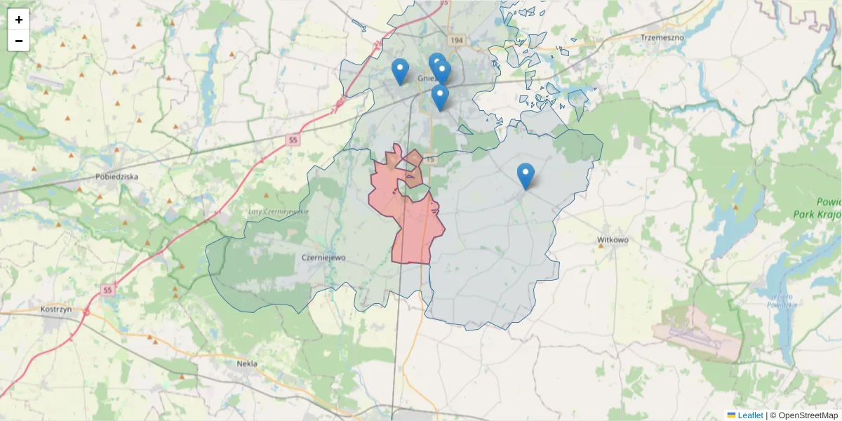 Szczegółowa mapa kodu pocztowego 62-241 z granicami, sąsiednimi kodami pocztowymi i urzędami pocztowymi