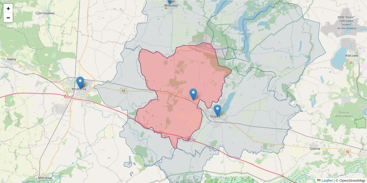 Szczegółowa mapa kodu pocztowego 62-420 z granicami, sąsiednimi kodami pocztowymi i urzędami pocztowymi