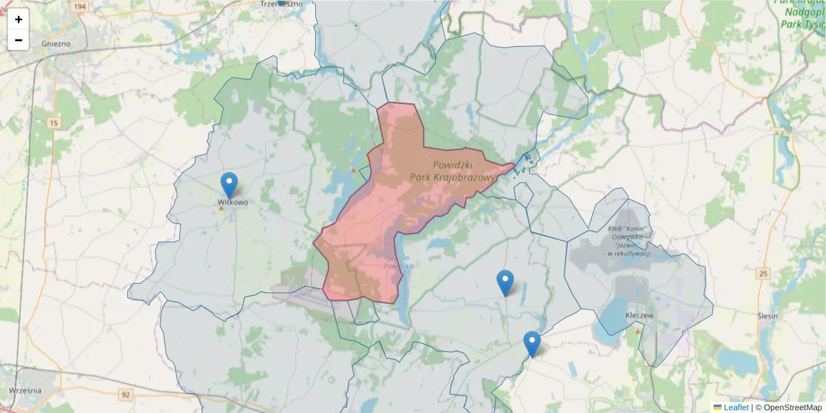 Szczegółowa mapa kodu pocztowego 62-430 z granicami, sąsiednimi kodami pocztowymi i urzędami pocztowymi