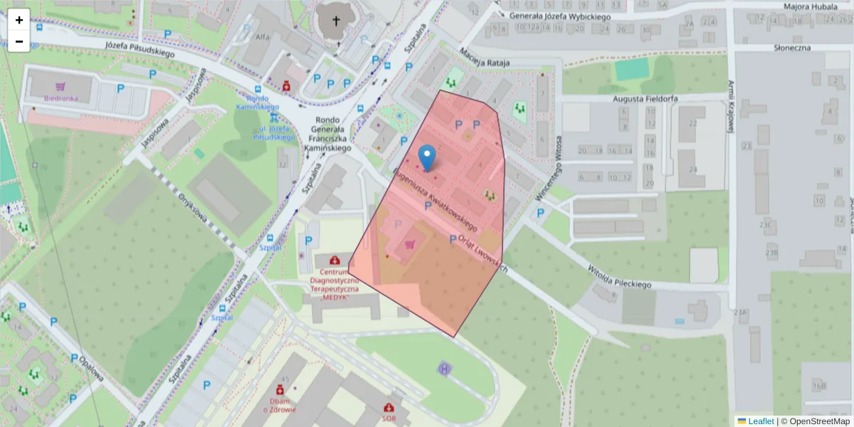 Szczegółowa mapa kodu pocztowego 62-504 z granicami, sąsiednimi kodami pocztowymi i urzędami pocztowymi