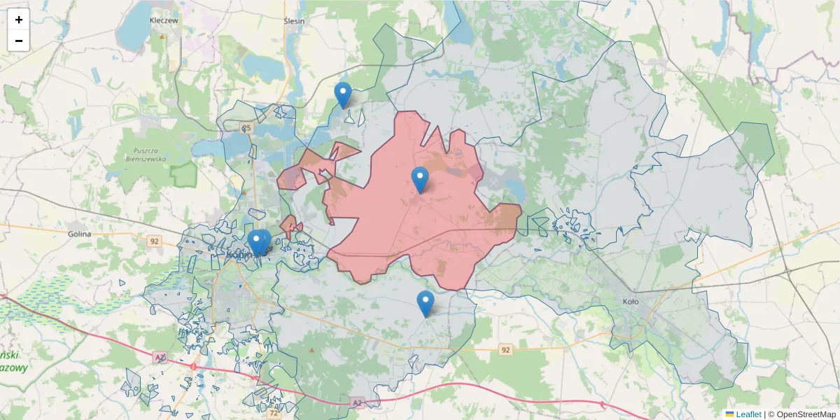 Szczegółowa mapa kodu pocztowego 62-511 z granicami, sąsiednimi kodami pocztowymi i urzędami pocztowymi