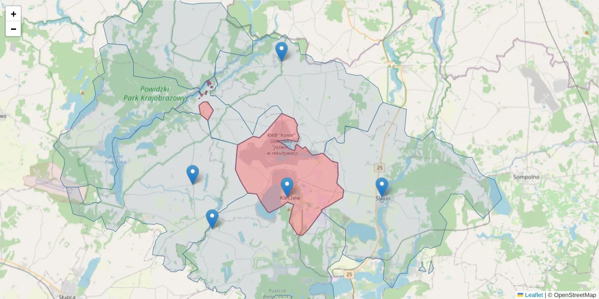Szczegółowa mapa kodu pocztowego 62-540 z granicami, sąsiednimi kodami pocztowymi i urzędami pocztowymi