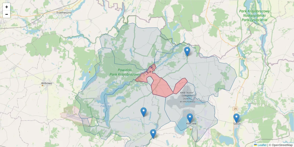 Szczegółowa mapa kodu pocztowego 62-541 z granicami, sąsiednimi kodami pocztowymi i urzędami pocztowymi