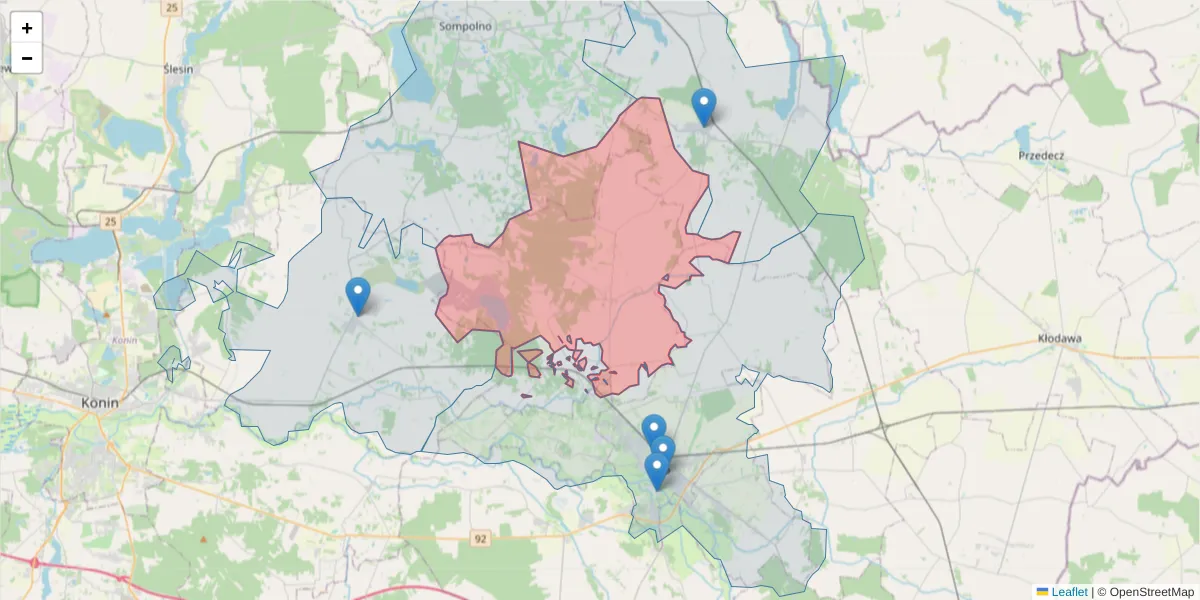 Szczegółowa mapa kodu pocztowego 62-613 z granicami, sąsiednimi kodami pocztowymi i urzędami pocztowymi
