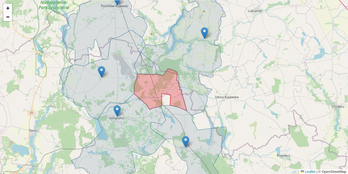 Szczegółowa mapa kodu pocztowego 62-618 z granicami, sąsiednimi kodami pocztowymi i urzędami pocztowymi