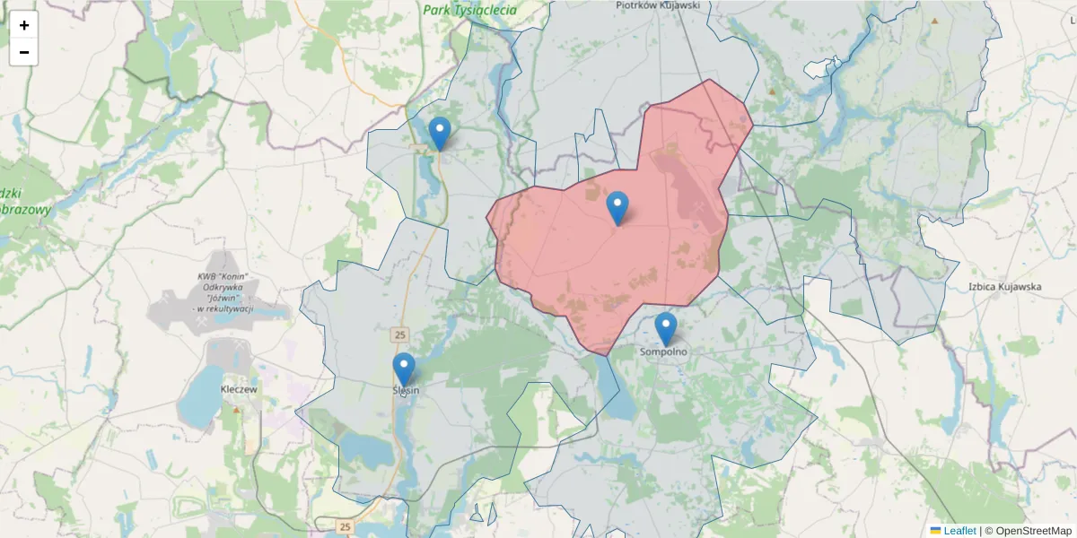 Szczegółowa mapa kodu pocztowego 62-619 z granicami, sąsiednimi kodami pocztowymi i urzędami pocztowymi