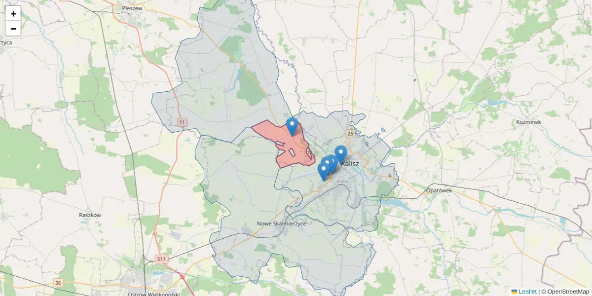 Szczegółowa mapa kodu pocztowego 62-811 z granicami, sąsiednimi kodami pocztowymi i urzędami pocztowymi