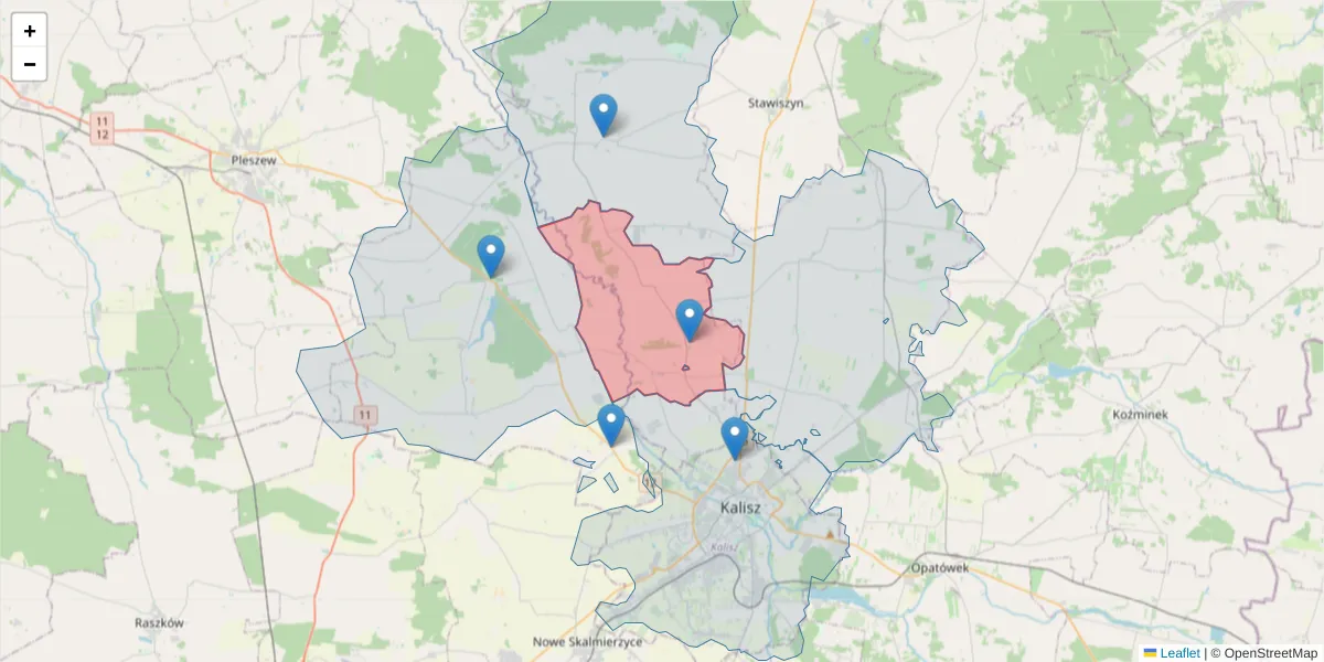 Szczegółowa mapa kodu pocztowego 62-812 z granicami, sąsiednimi kodami pocztowymi i urzędami pocztowymi
