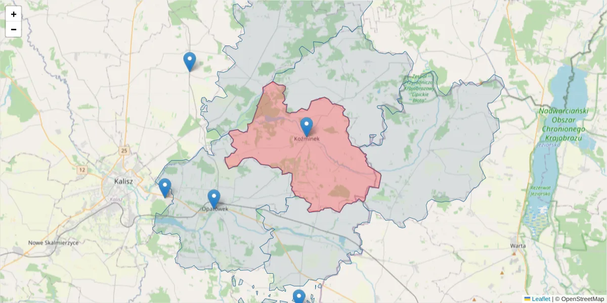 Szczegółowa mapa kodu pocztowego 62-840 z granicami, sąsiednimi kodami pocztowymi i urzędami pocztowymi