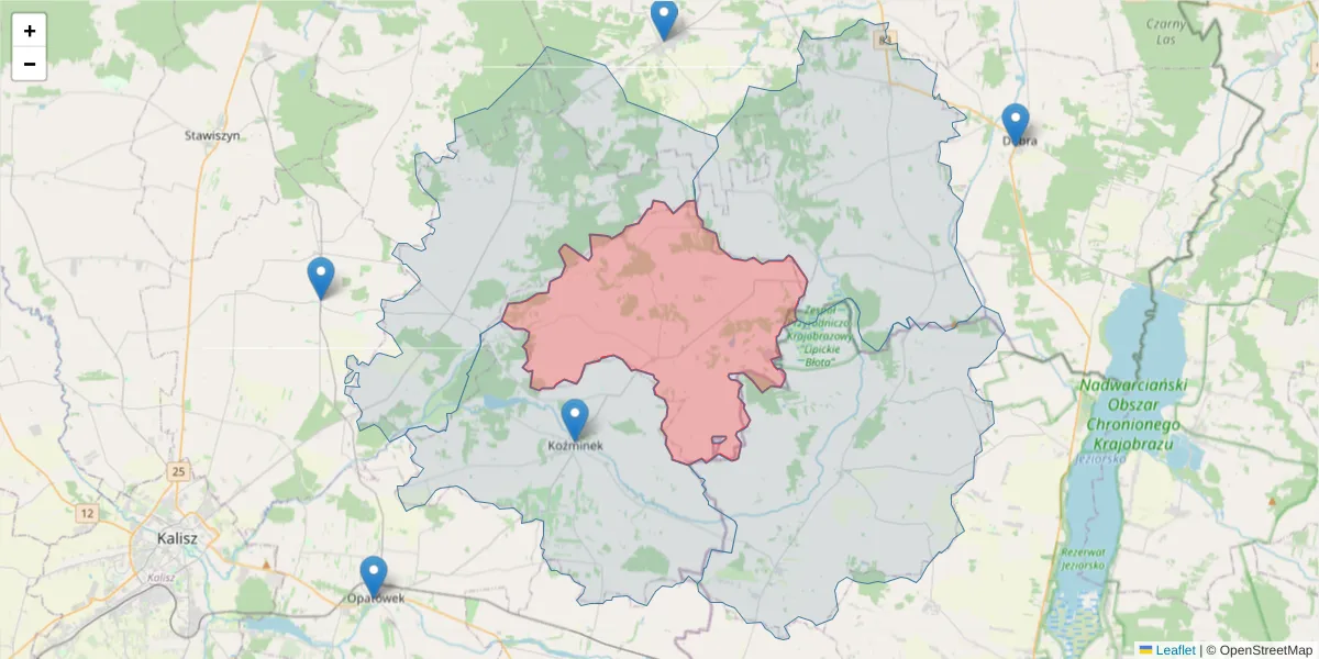 Szczegółowa mapa kodu pocztowego 62-850 z granicami, sąsiednimi kodami pocztowymi i urzędami pocztowymi
