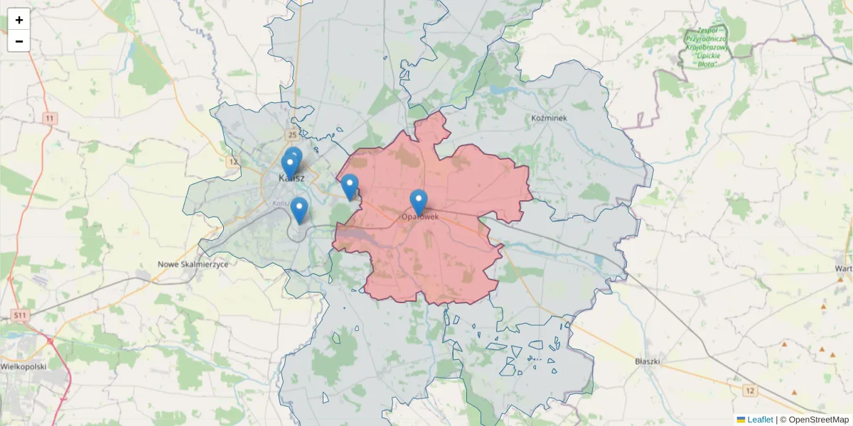 Szczegółowa mapa kodu pocztowego 62-860 z granicami, sąsiednimi kodami pocztowymi i urzędami pocztowymi