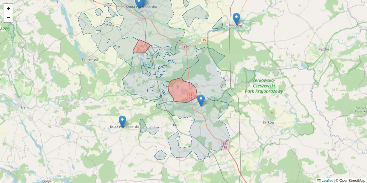Szczegółowa mapa kodu pocztowego 63-024 z granicami, sąsiednimi kodami pocztowymi i urzędami pocztowymi