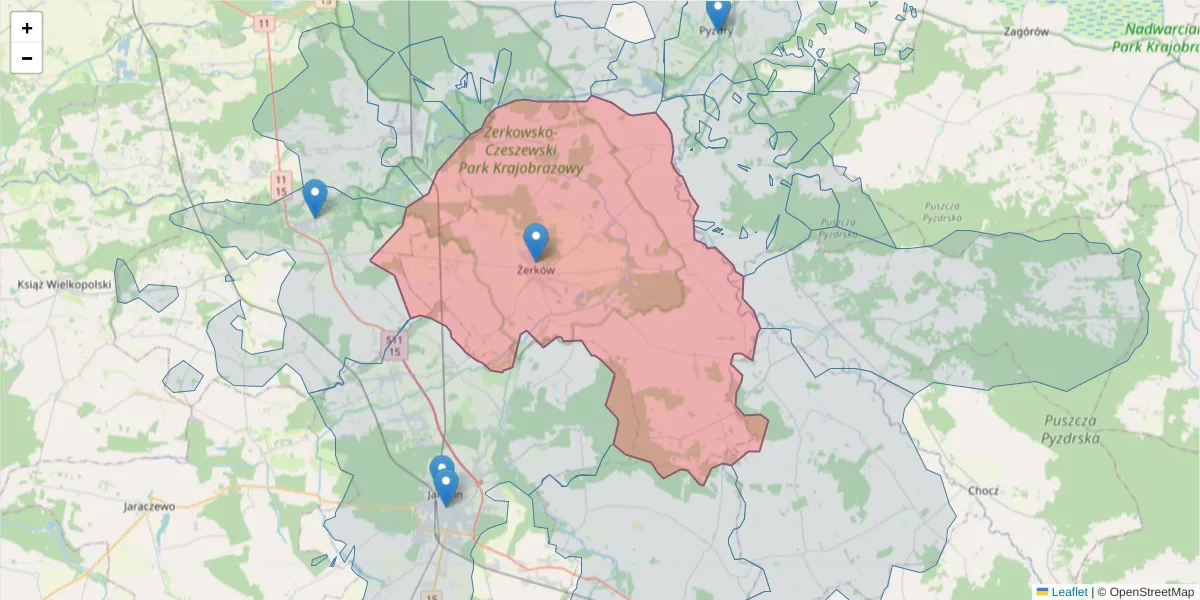 Szczegółowa mapa kodu pocztowego 63-210 z granicami, sąsiednimi kodami pocztowymi i urzędami pocztowymi