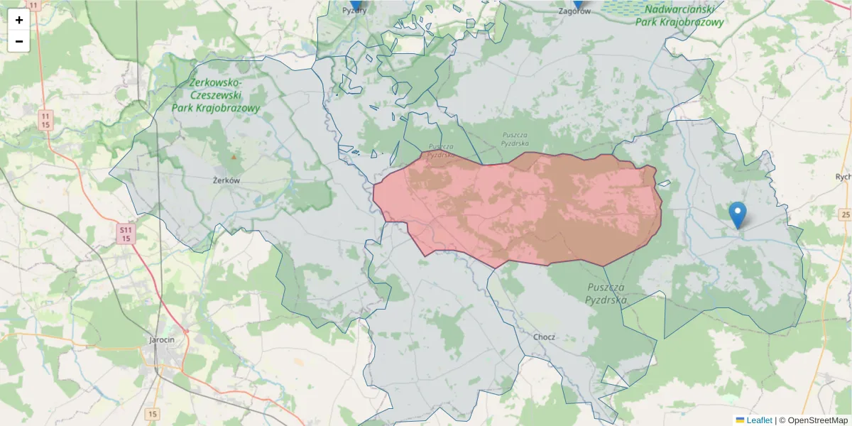 Szczegółowa mapa kodu pocztowego 63-308 z granicami, sąsiednimi kodami pocztowymi i urzędami pocztowymi
