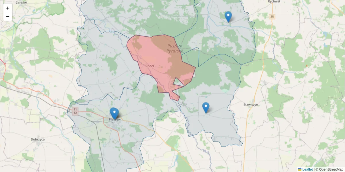 Szczegółowa mapa kodu pocztowego 63-313 z granicami, sąsiednimi kodami pocztowymi i urzędami pocztowymi