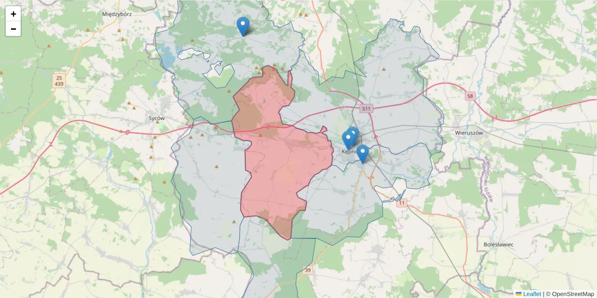 Szczegółowa mapa kodu pocztowego 63-640 z granicami, sąsiednimi kodami pocztowymi i urzędami pocztowymi